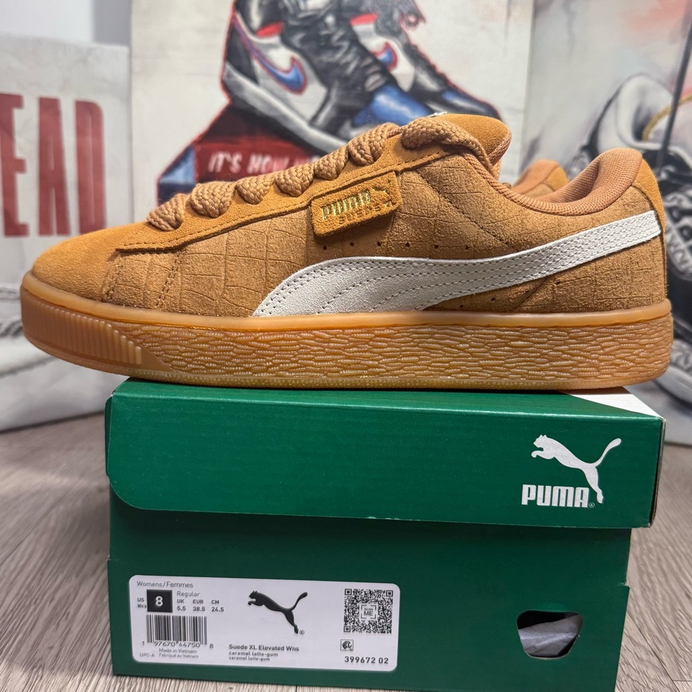 Puma Suede XL Elevated Caramel Latte Gum Womens 7, 7.5 Suede Lifestyle Sneakers
